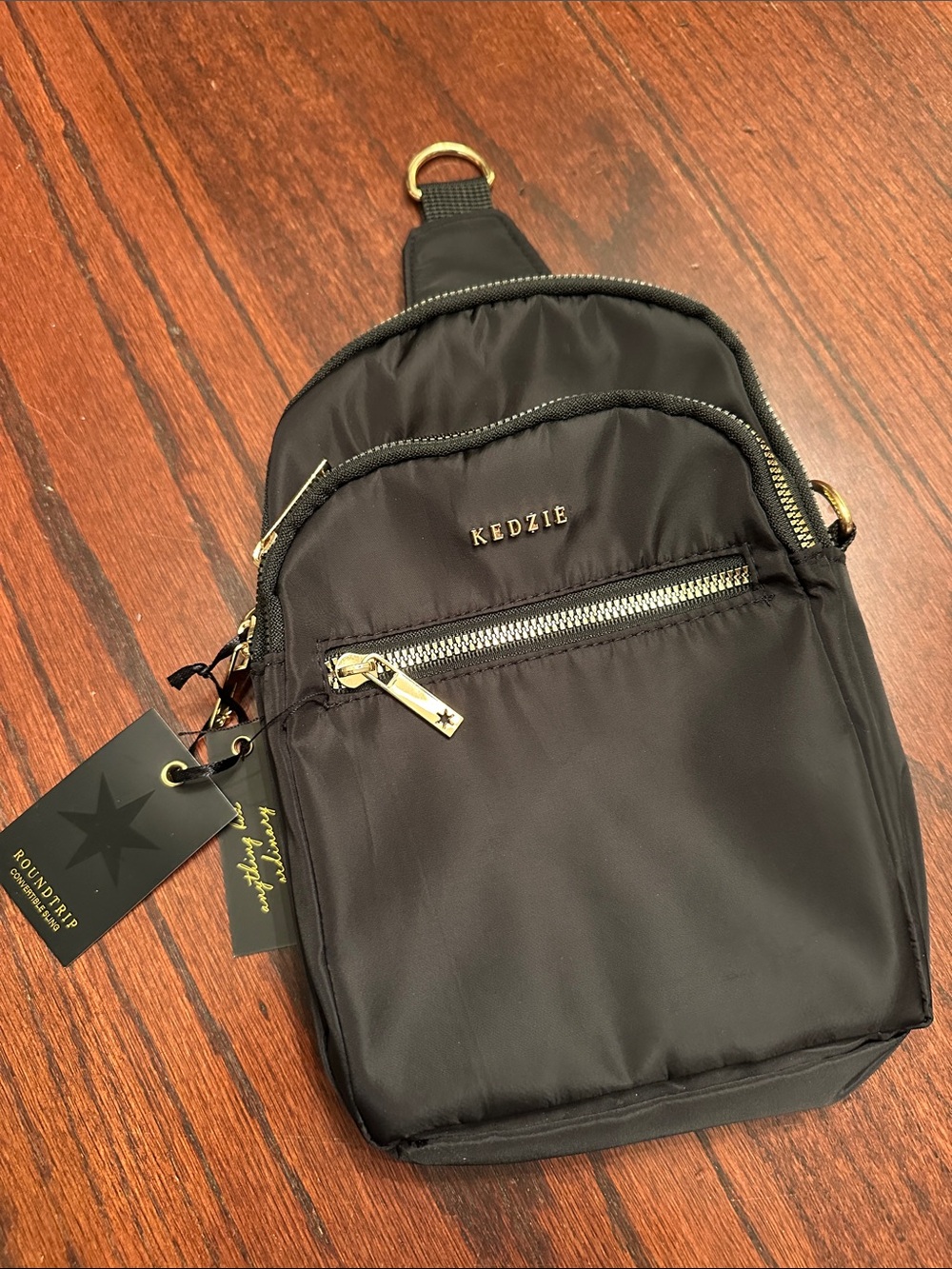 Kedzie Black Crossbody Sling Bag with Gold Hardware